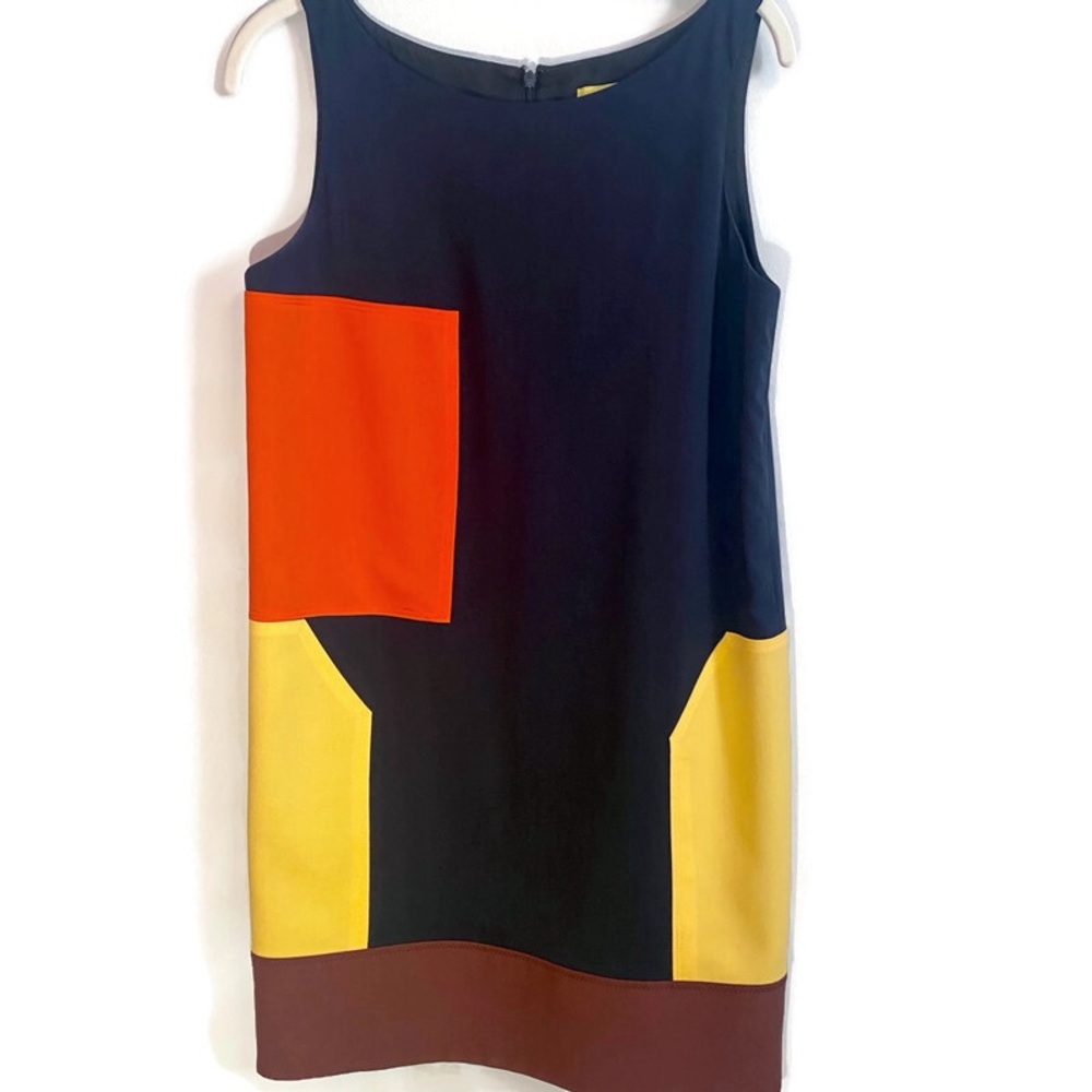 Tevrow + Chase Colorblock Navy Retro Sheath Wool … - image 1